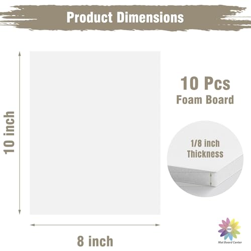 Mat Board Center Pack of 10 Acid-Free Foam Boards White 8x10inch 1/8" Thick - color: White, size: 8x10