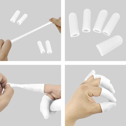 5 Pack Gel Finger Cots, White Fingertip Bandages, Silicone Finger Protectors, Finger Covers for Cracked Fingertip Treament, Finger Arthritis (5)