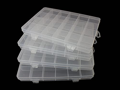 4 Pack 24 Grid Fixed Divider Clear Storage Box for Beads - size: 4pcs 24 Grids Box