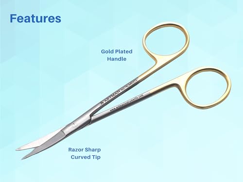 ARTMAN INSTRUMENTS Scissors 4.5 inch curved Iris Micro Dissecting Gold Plated handle Fine Point Dental Surgical Gum Scissors