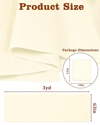 FIVEIZERO 100% Cotton Muslin Fabric by The Yard,63inch x 3 Yards Unbleached Natural Cotton Material–Medium Weight Beige Calico Fabric for Sewing,Quilting,Embroidery,Crafts & Apparel Projects - color: Natural Unbleached, size: 3 yards pre cut