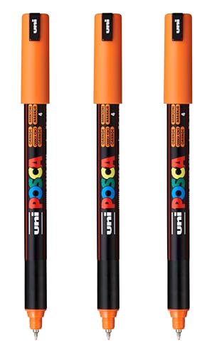 posca PC-1MR Water-Based Paint Markers, Extra Fine Tip (0.7mm), Orange, 3 Count - color: ORANGE