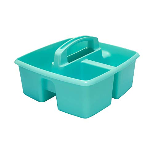 Storex 3-Compartment Small Caddy – Multipurpose Classroom Organizer with Handle, Aquamarine, 6-Pack (00952A06C)