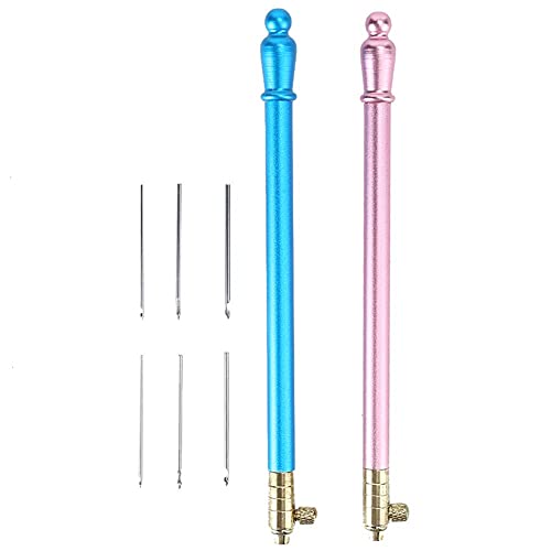 2Pcs Crochet Hooks with 6 Needles, Tambour Embroidery Beading Sequins Needle Tools Kit for DIY Sewing Embroidering Craft, Stainless Steel Handle French Tambour Needle for Women Beg