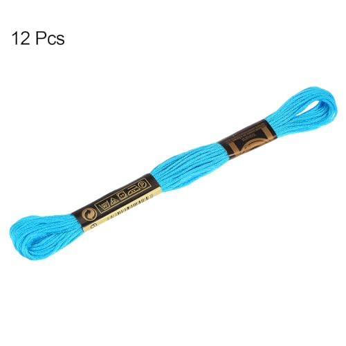 HARFINGTON 12 Skeins Embroidery Floss 8m Each Egyptian Long Fiber Cotton Cross Stitch Thread 26S/2x6 for Embroidery Projects Bracelet, Clear Blue - color: Clear Blue