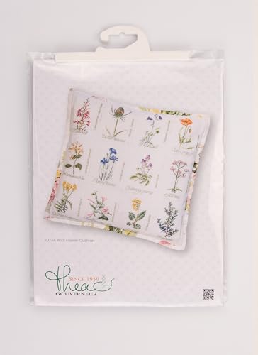 Thea Gouverneur - Counted Cross Stitch Kit - Wild Flower Cushion - Aida - 16 Count - Embroidery Kit for Adults - DMC Embroidery Threads and Other Cross Stitch Supplies Included - 2074A - color: 2074A Aida
