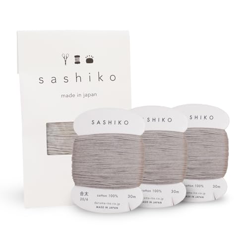 DARUMA Sashiko Thread Card Rolls Set of 3 (32.8 Yards x3) - Sewing & Embroidery, Includes Instruction Manual and Gift Packaging (Thick, White Grey) - color: White grey, style: Thick