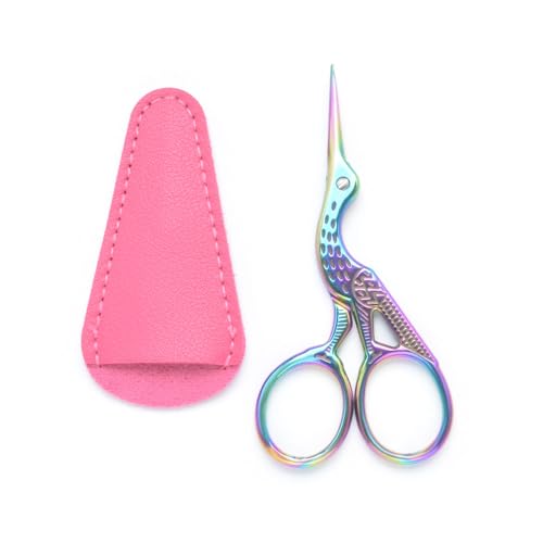 3.6" Sewing Embroidery Scissors with Artificial Leather Cover(Rainbow) - color: Rainbow