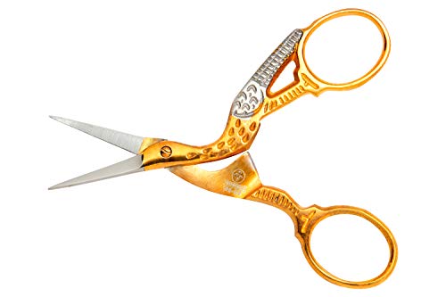 Mundial Classic Forged 3.5" Stork Embroidery Scissors – Gold-Plated Handles – Precision Sharp Tips for Needlework, Sewing, Cross-Stitch & Crafting