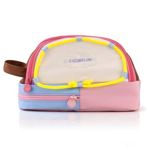 CICIMELON Large Capacity Pencil Case, Cute Aesthetic Pencil Pouch with 3 Compartments, Big Pencil Bag Organizer for School Supplies, Pen Holder for Kids, Girls, Boys, Students - color: Pink Base