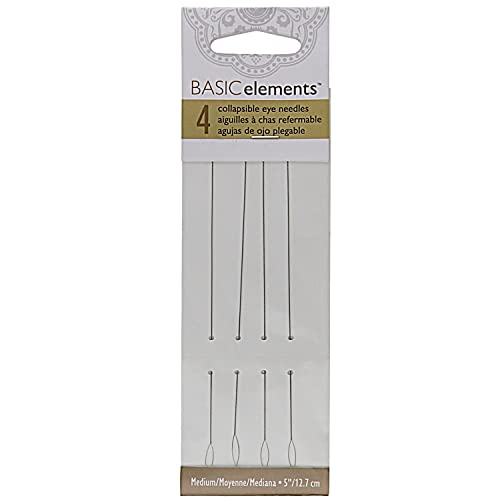 The Beadsmith Basic Elements Collapsible Eye Needles – 5 Inch Long – Flexible Twisted Wire – Large Eye, Easy to Thread – 4 Medium Needles - size: Medium - 5" Long - 4 Needles
