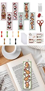FREEBLOSS 6 Set Christmas Cross Stitch Bookmark Kits - Santa Claus Pattern Stamped Embroidery Bookmarks for Beginners - style: Christmas Animals