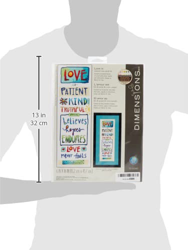 Dimensions 70-35345 'Love Is' Counted Cross Stitch Kit for Beginners, 14 Count White Aida Cloth, 6'' x 18'', Blue