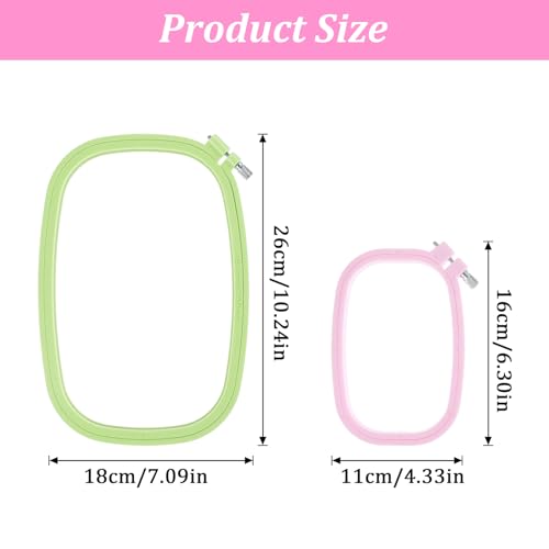Nogeqi 2PCS Square Embroidery Hoop, Plastic Cross Stitch Hoop, Rectangle Embroidery Ring for Sewing Needlework Cross Stitch Projects (2 Size)