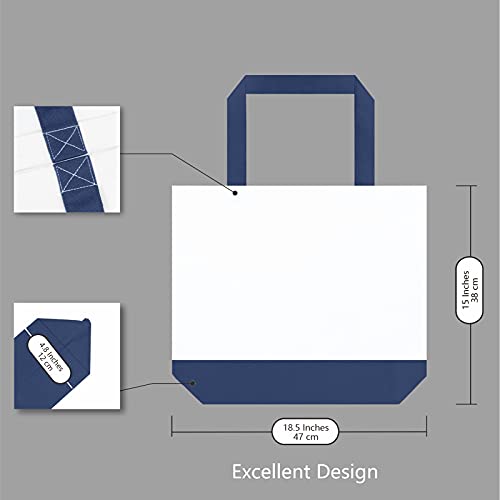 TOPDesign 1-Pack Super Strong Large 12oz Cotton Canvas Tote Bag, Reusable Grocery Shopping Cloth Bag, Fashionable Two-Tone Totes for Crafts, DIY Your Creative Designs - color: Blue/White