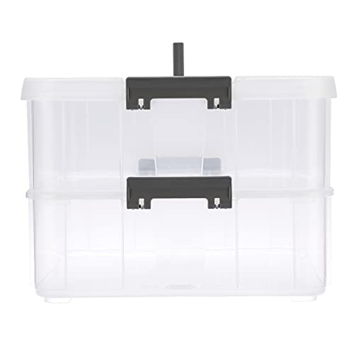 BTSKY 2 Layer Stack & Carry Box, Plastic Storage Container Box with Lid - color: Dark Grey