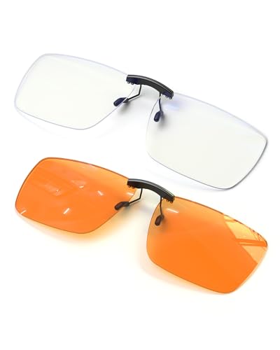 ANYLUV Clip On Blue Light Blocking Glasses Lightweight Rectangle Blue Light Glasses Men for Computer Gaming, Anti Eye Strain - color: A06-clear&orange, size: 60*38mm