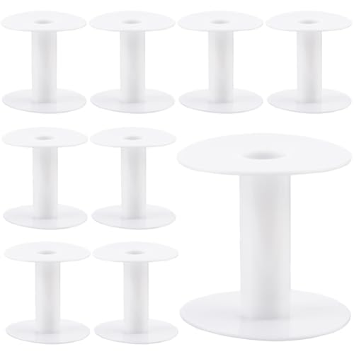 SUNNYCLUE 15Pcs Wire Weaving Bobbin Plastic Ribbon Spool Bulk Small Diameter Empty Thread Rope Chain Roll Crochet Cords Organizer Lace Line White Spools for Embroidery Thread Yarn Making DIY Crafts - size: 2.28 x 2.09~2.2in