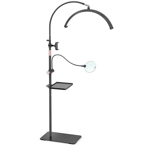 Lash Light, 2500LM Half Moon Light with Tool Tray, 2X Magnifier, Phone Holder for Nail Art, Tattoo, Eyelash Extension, SPA Lighting, Floor Esthetician Lamp with Color & Brightness Adjustment - color: Black