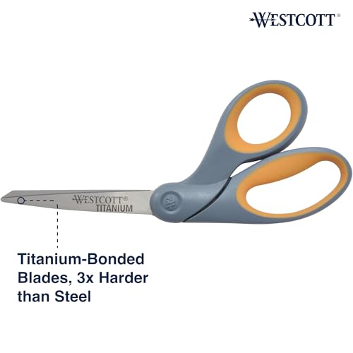 Westcott 8" Bent Craft Scissors with Titanium-Bonded Blades for Heavy-Duty Use (Yellow/Gray) - style: 8" All Purpose "Bent"