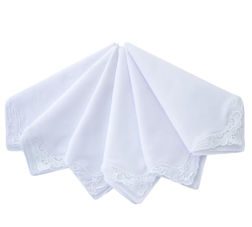 6 Pack of Ladies Embroidery Cotton Handkerchiefs Lace Wedding Hankies - color: F002