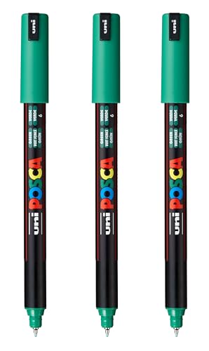 posca PC-1MR Water-Based Paint Markers, Extra Fine Tip (0.7mm), Green, 3 Count - color: GREEN