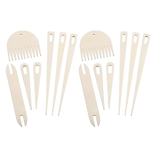 MECCANIXITY Hand Loom Stick Set, 14pcs Knitting Tools Including Wood Weaving Crochet Needle Wooden Shuttle Wood Weaving Comb for Knitting Crafts