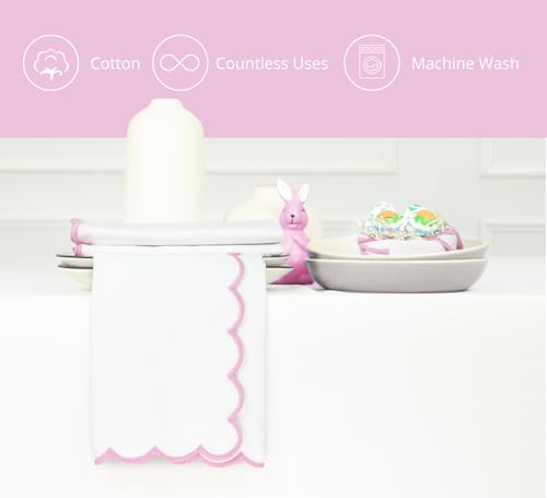PurpleEssences Scalloped Cloth Napkins 18x18 in - White Edges Blush Pink - color: White(edges- Blush Pink)