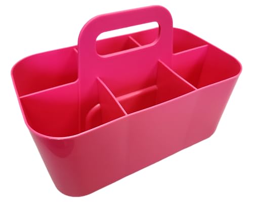 2 Pack Small 6 Compartment Multiuse Caddy Organizer with Handle Art Craft Supplies, Office, Desk, Stationery Pen Holder Stackable- Made In USA (Hot PInk) - color: Hot PInk