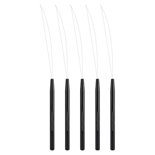 Hair Extension Loop Tool 5Pcs Pulling Needle Wire Loop Threader Hair Threader Integrated Hair Extension Looper for Micro Rings Beads - color: 1 Black-5Pcs