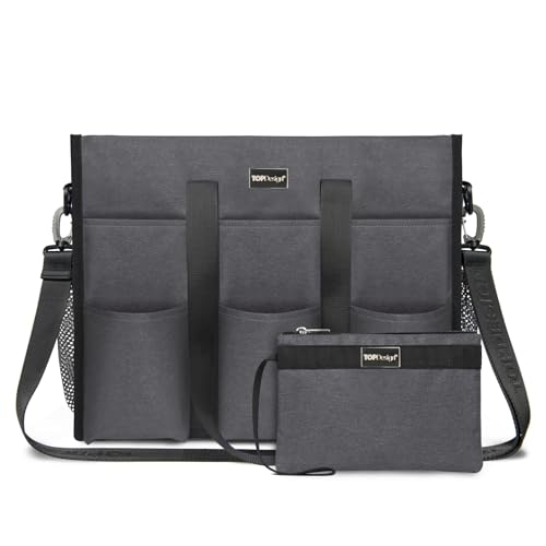 TOPDesign Utility Water Resistant Tote Bag with 22 Pockets, Zipper Closure - color: Grey, size: Medium