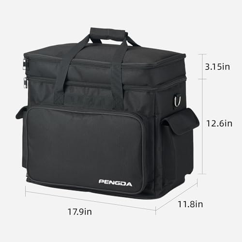 PENGDA 2 Layer Sewing Machine Case with Adjustable Shoulder Strap Sewing Machine Carrying Case Universal Tote Bag for Sewing Machine and Sewing Accessories Storage Black