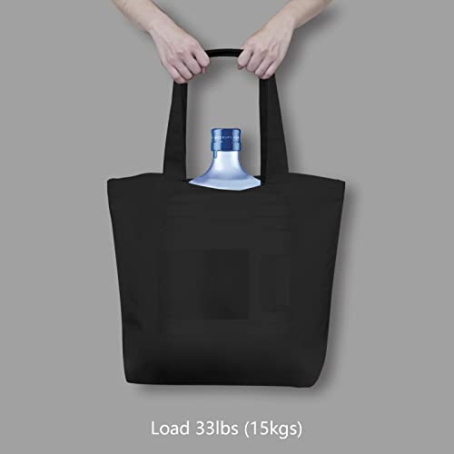 TOPDesign 1-Pack Super Strong Large 12oz Cotton Canvas Tote Bag, Reusable Grocery Shopping Cloth Bag, Fashionable Two-Tone Tote for Crafts, DIY Your Creative Designs - color: Black