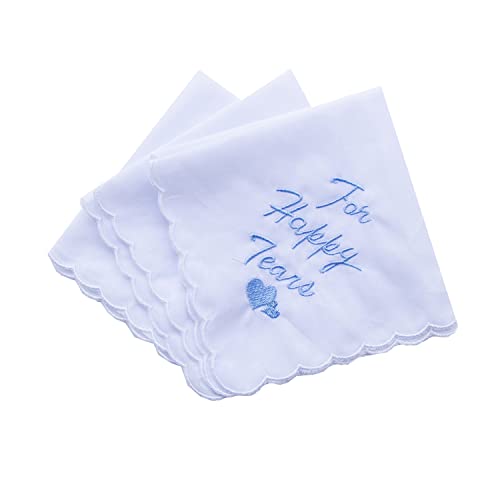 MileyMarla Ladies Embroidery Cotton White Handkerchiefs Lace Wedding Hankies - color: J02-happy Tears 3pcs