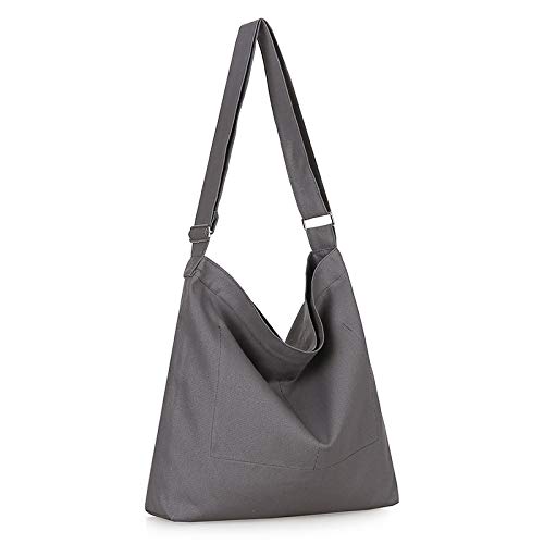 Covelin Women's Retro Large Size Canvas Shoulder Bag Hobo Crossbody Handbag Casual Tote - color: Dark Grey
