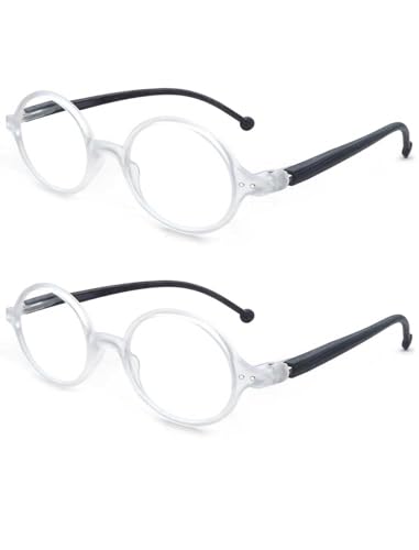 Round Reading Glasses for Women Men Blue Light Blocking Circular Readers Unisex Ultra Lightweight Circle Eyeglasses - color: 2 Pairs of Clear Reading Glasses