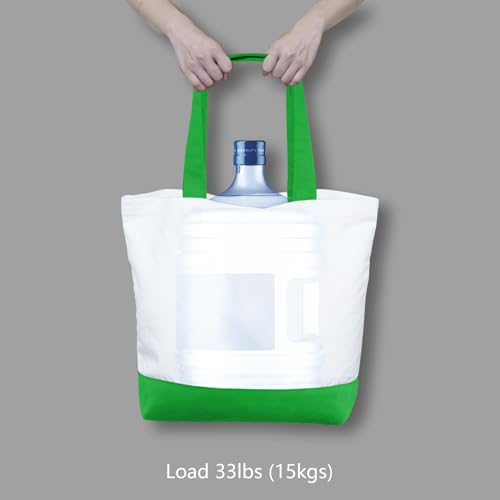 TOPDesign 1-Pack Super Strong Large 12oz Cotton Canvas Tote Bag, Reusable Grocery Shopping Cloth Bag, Fashionable Two-Tone Tote for Crafts, DIY Your Creative Designs - color: Lime Green/White
