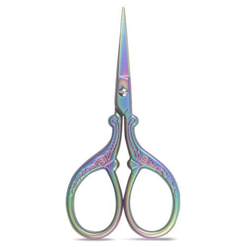 3.57 Inch Mini Embroidery Scissors, Small Vintage Sewing Scissors for Crafting, Precision Titanium Coated Sharp for DIY, Travel, Crochet, Thread Cutting (colorful) - color: Colorful