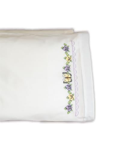 Pansies and Butterlies Stamped for Embroidery Pillowcases - Set of 2