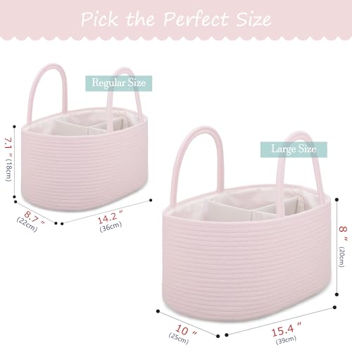 COMSE Large Cotton Rope Baby Diaper Caddy Organizer for Girls, Light pink - color: Light pink, size: Large