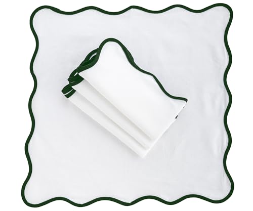 Embroidery Napkins, Green Scallop Cloth Napkins, 100% Cotton Dinner Napkin, Set of 4, Washable & Reusable Napkin for Wedding, Party & Daily Use, Wavy Edge Green Table Napkins 18x18 - color: Green Edges