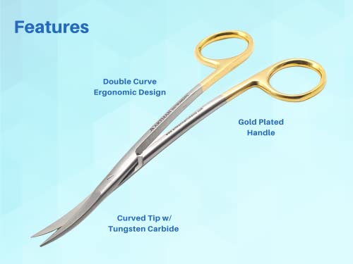 Scissors 5.5 inch LaGrange Double curved tungsten carbide inserts Gold Plated handle | Dental ENT EYE DERMA Embroidery Applique & Fabric Stitches - size: 5.5 Inches