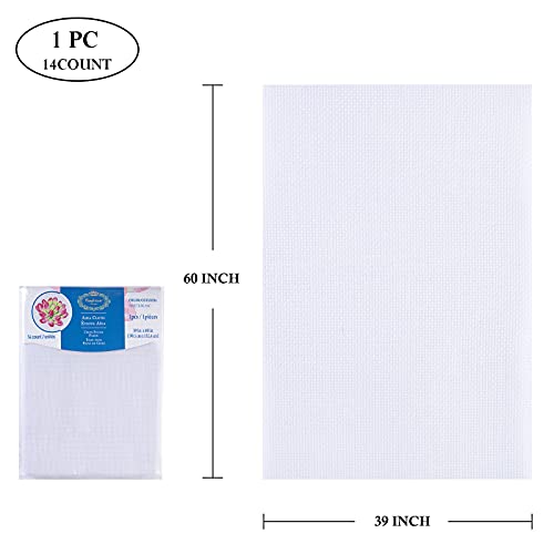 Aida Cloth Big Size 14 Count, White Cross Stitch Fabric, 39 inch by 60 inch - size: 14 count 39"x60"