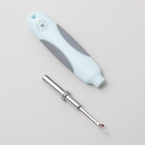 Missouri Star Seam Ripper - Heavy Duty Stitch and Hem Remover Tool with Blade Cover - Ergonomic Sewing and Quilting Essential for Cutting Thread, Light Blue & Gray