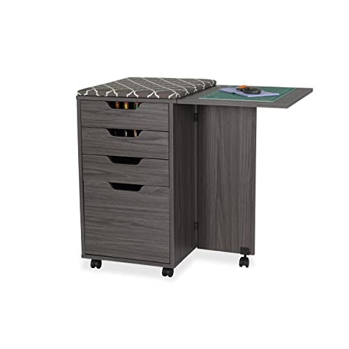 Kangaroo Kiwi Sewing Storage Rolling Caddy and Ironing Station – Mobile Craft Storage Cabinet with Ironing Surface & Shelves - color: Grey