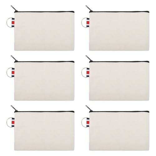 Muka 6 Pack Natural Cotton Canvas Pouches with Black Zipper for DIY Craft Project 6 x 4 Inches - color: Natural / Black