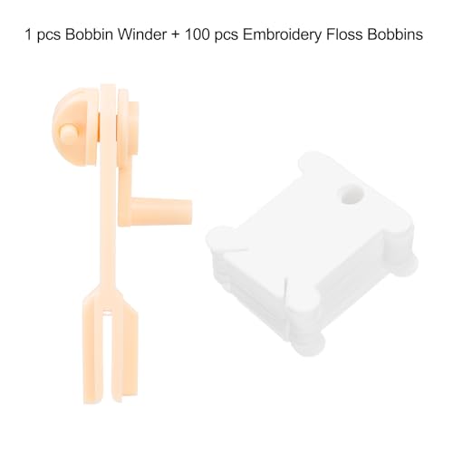 HARFINGTON 100pcs Embroidery Floss Bobbins with Bobbin Winder, Plastic Cross Stitch Thread Organizer Holder Cards Sewing Thread Sorting Tool Storage for Craft DIY Sewing, White - color: White