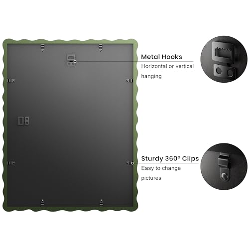 11x14 Picture Frame with Mat for 8x10, Wavy Edge Wooden Real Glass Photo Frame for Wall Hanging, Green, 1 Pack - color: Green, size: 11x14 in
