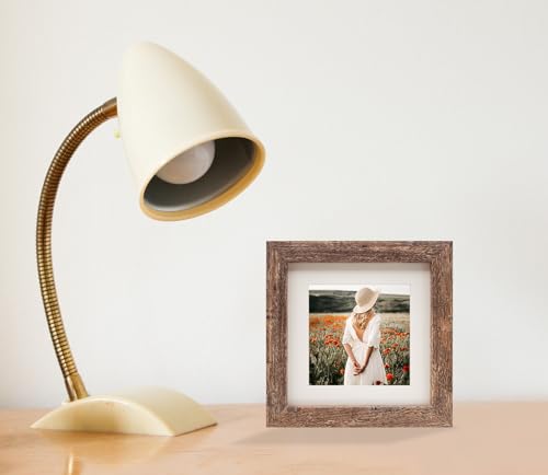 6x6 Picture Frames Set of 2, Square Rustic Wood Grain Photo Frame for Tabletop or Wall Mounting Display - size: 6X6(2pcs)