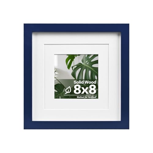 Egofine 8x8 Picture Frame, Made of Solid Wood with Plexiglass, for Tabletop and Wall Hanging Display Picture 4x4/6x6 with Mat or 8x8 Without Mat, Navy Blue - color: Navy Blue, size: 8x8
